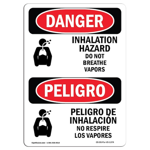 Safety Sign, OSHA, 5" Height, Inhalation Hazard Breathe Vapors Spanish, 10PK